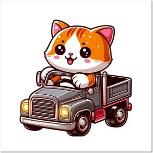 cat in a truck Posters and Art